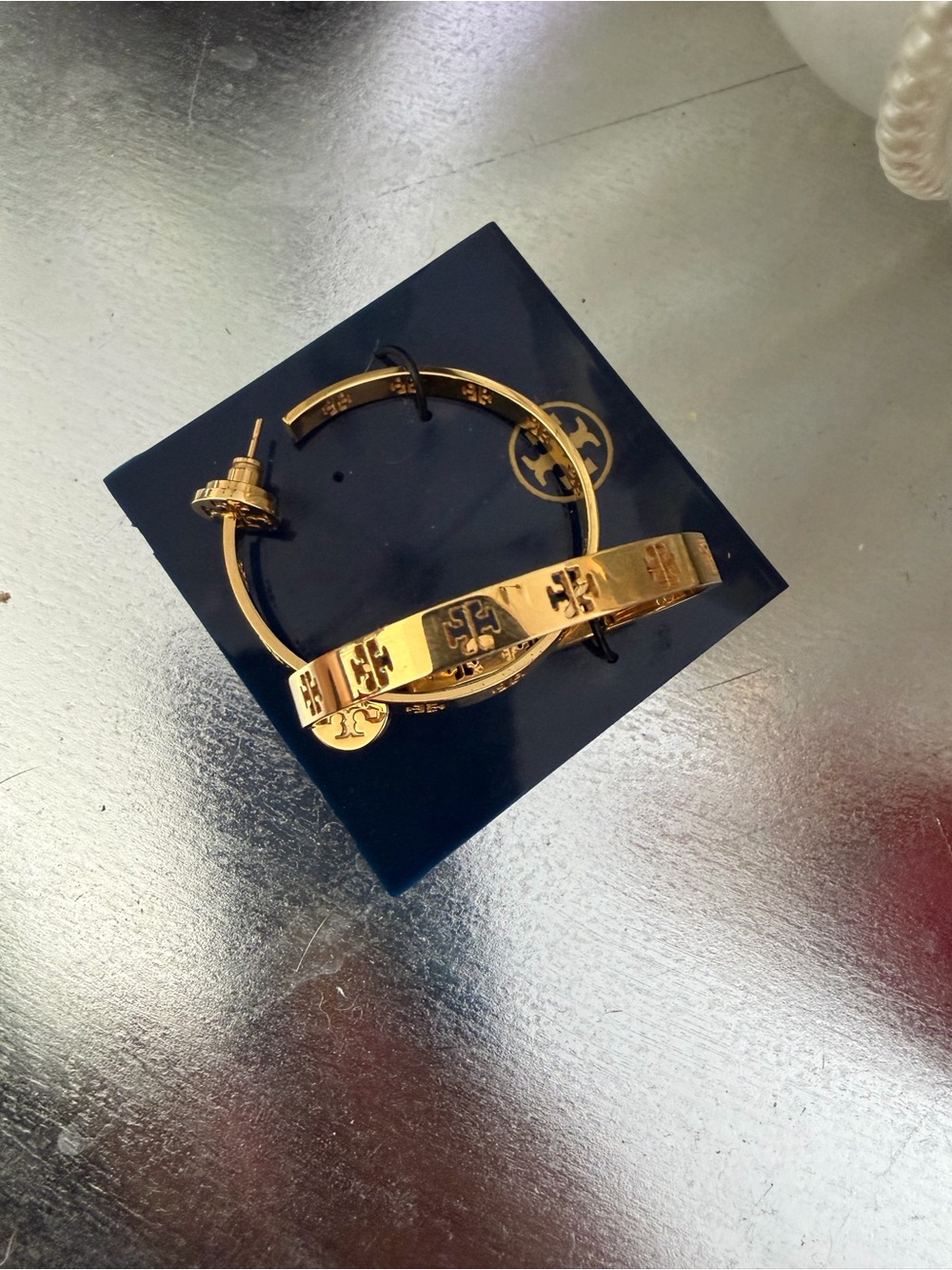 Tory Burch Polished Gold Hoop Earrings - Picture 3 of 3